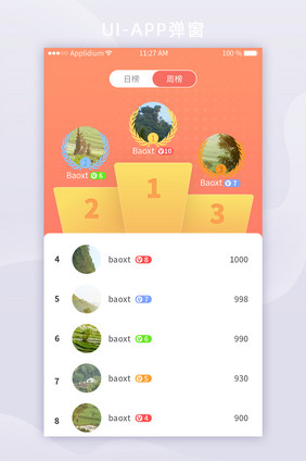橙色简约商城App排行榜UI移动界面