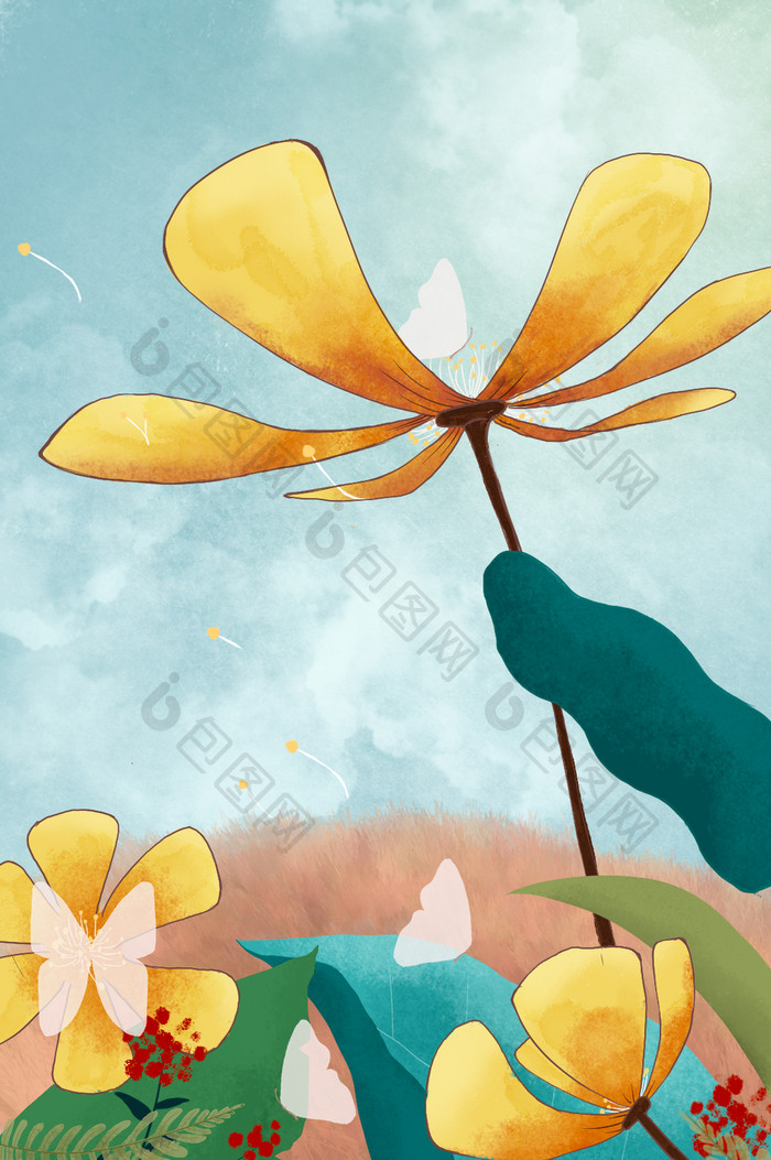 春分蝴蝶花朵节气插画动图GIF