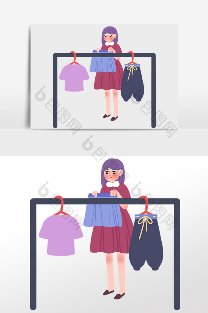 手绘做家务搭衣服女人