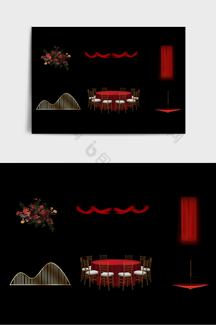新中式红色唯美汉朝婚礼元素图片图片