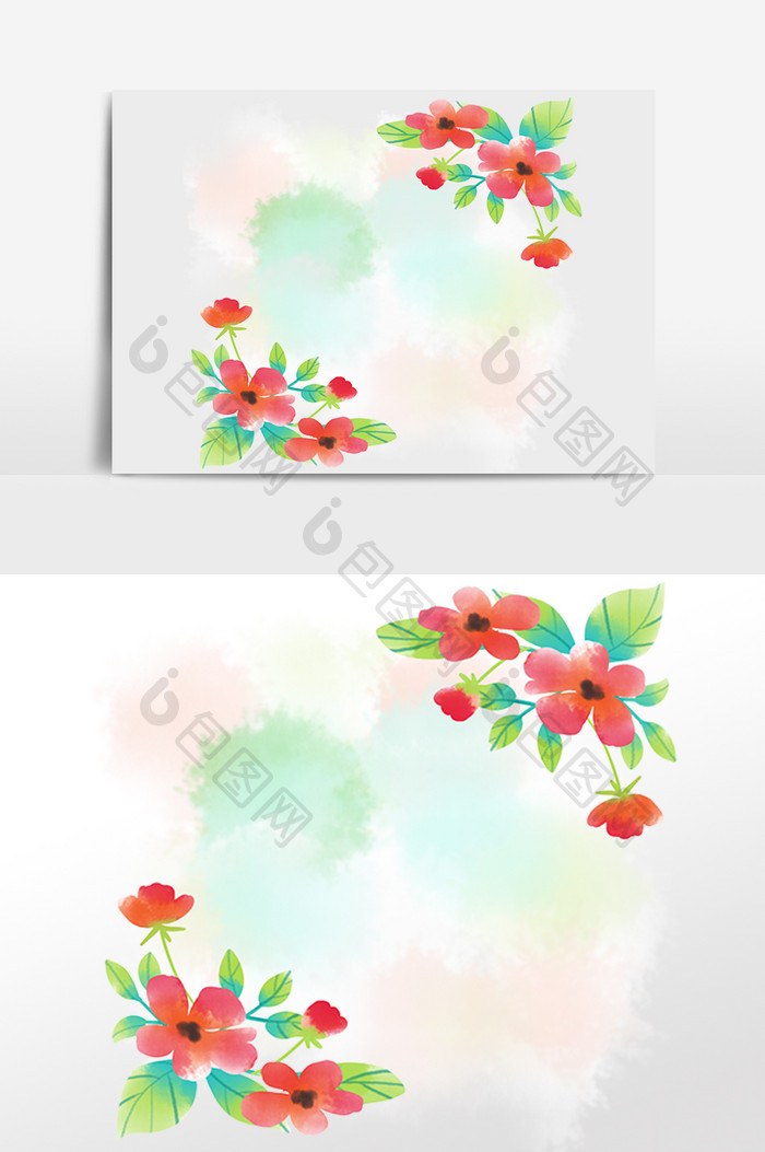 水彩彩色植物花朵底纹边框