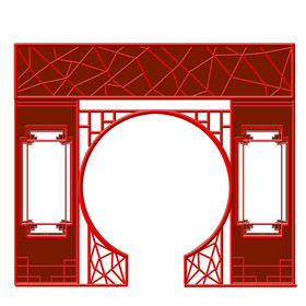 中国风红色中式拱门圆门