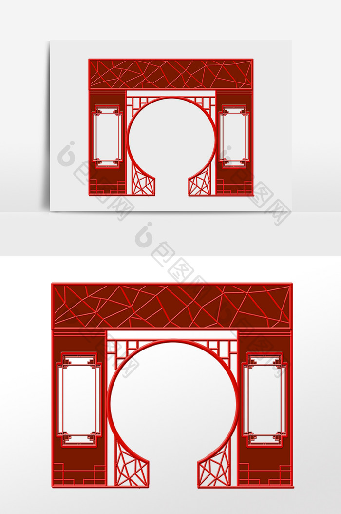 中国风红色中式拱门圆门