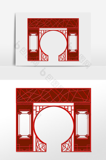中国风红色中式拱门圆门图片