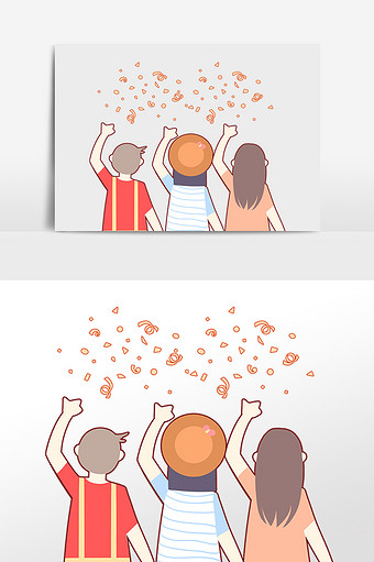 手绘欢呼呐喊人群