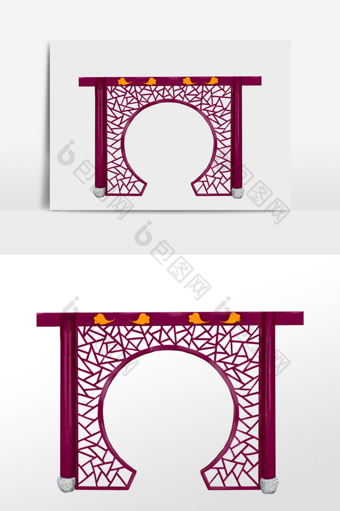 中式红色镂空花纹拱门