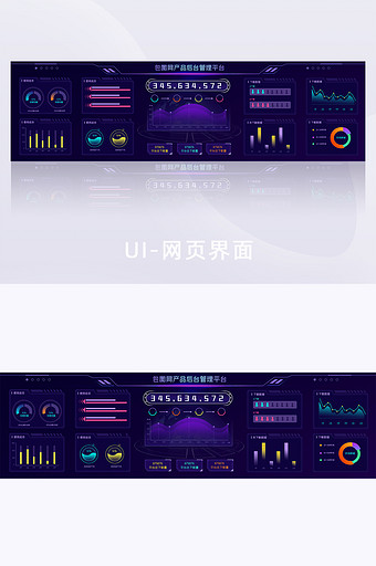 紫色大气简洁科技立体感数据大屏可视化界面图片