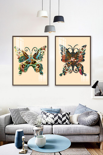 新中式敦煌壁纸抽象蝴蝶剪纸装饰画图片