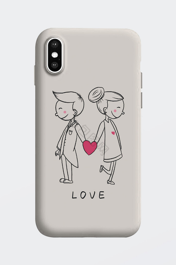 淡雅线条情侣爱情手机壳模板