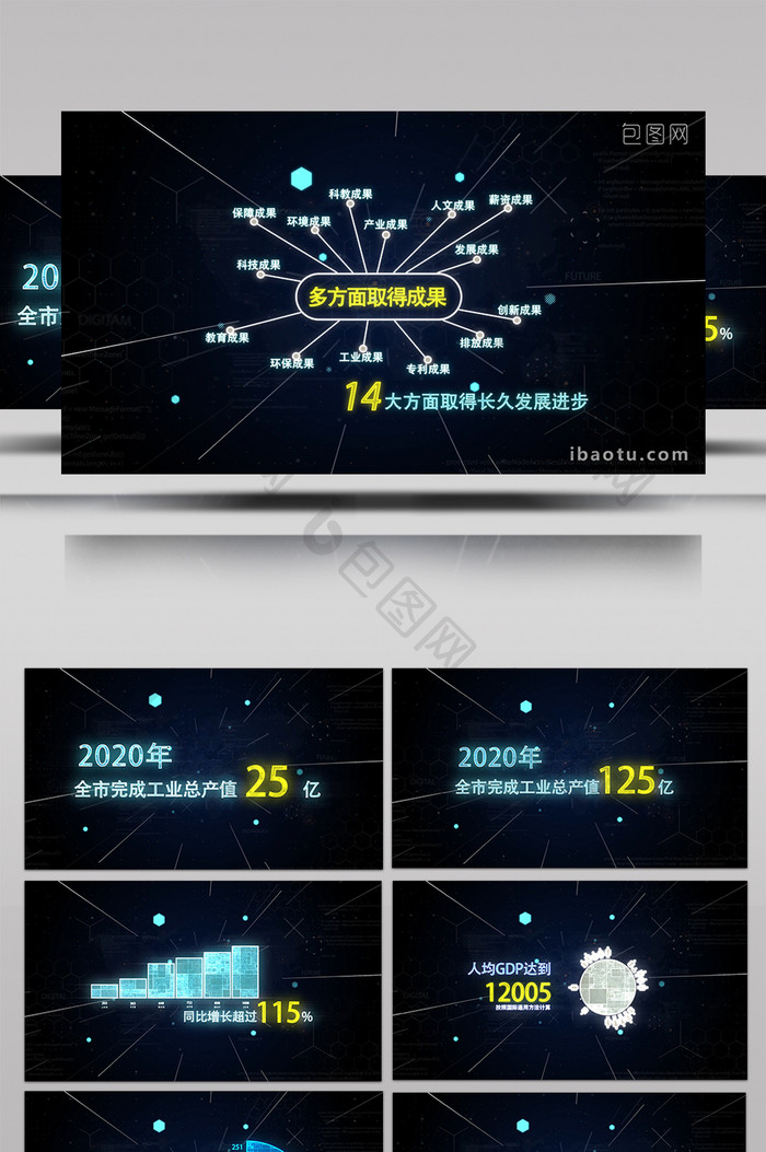 震撼科技感粒子数字图表大数据AE模板