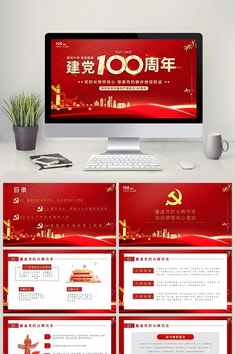 建党100周年党政社区汇报庆典PPT模板图片