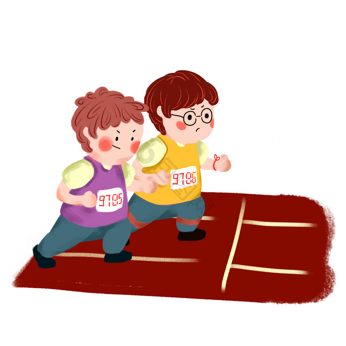 学生运动会赛跑紫黄色卡通手绘学生远程教育学习在线培训学生用品首页