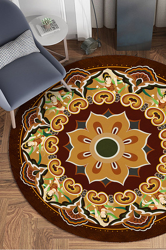 新中式敦煌徽派图案花纹地毯图片