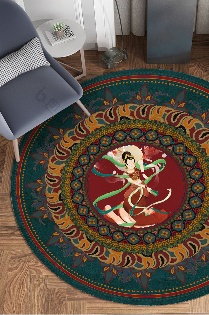 新中式敦煌壁画花纹地毯