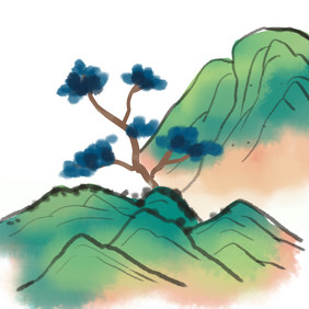 中国风水墨工笔山水画