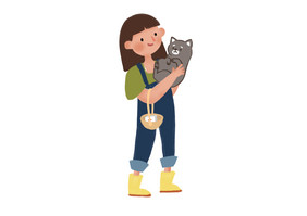 手绘救助小猫的女孩场景元素