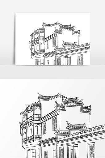 手绘徽派建筑图片