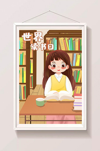 图书馆教室学习奋斗小女孩插画图片