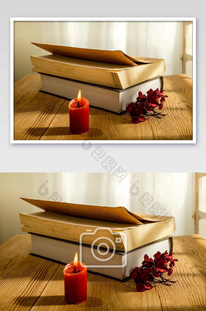 世界读书日 桌面书本腊烛 花朵图片图片