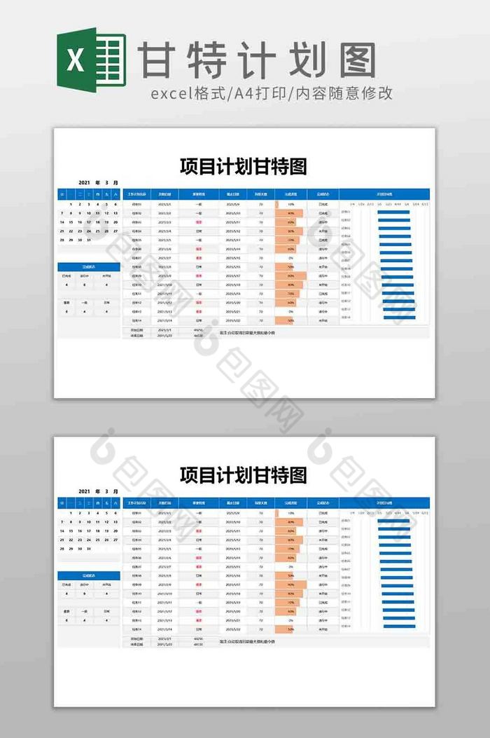 项目计划甘特图Excel模板图片图片