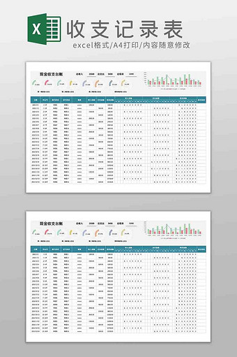 财务现金日记账收支记账表Excel模板图片