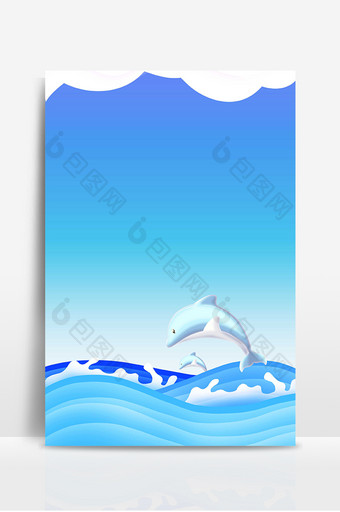 蓝色大海海洋动物插画背景图片