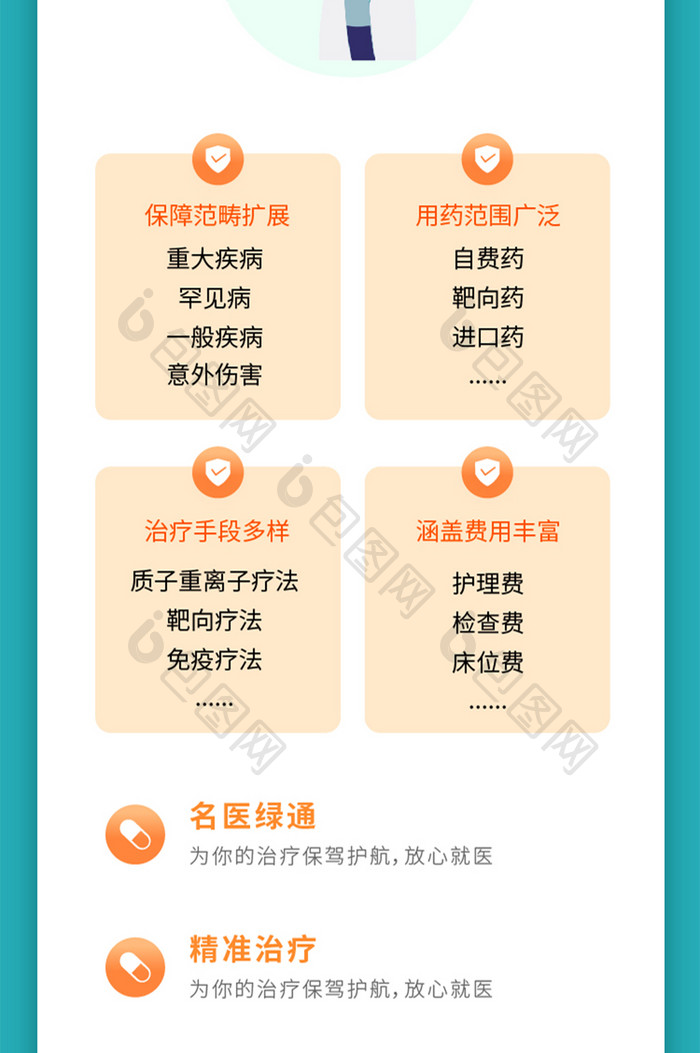 手绘医疗保险产品介绍详情落地页