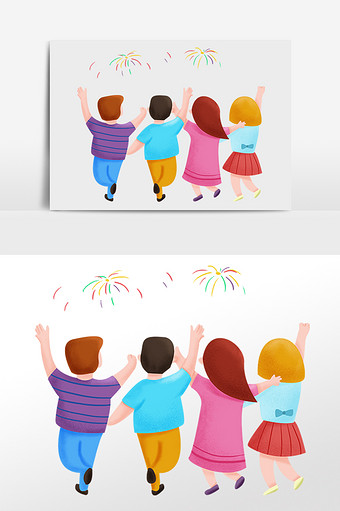 卡通手绘综艺气氛看烟花