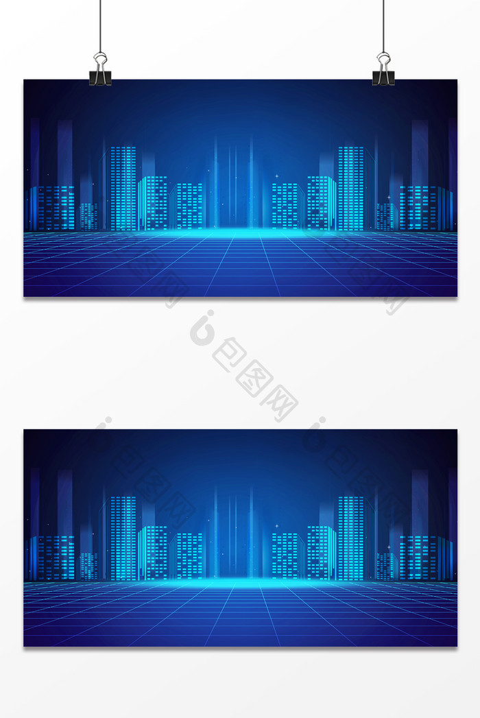 蓝色大气商务城市科技光线背景图