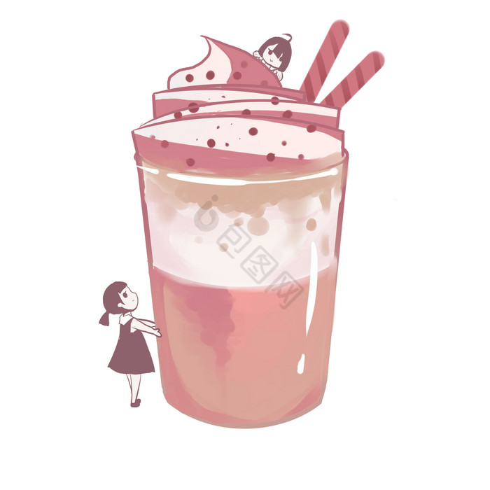 国王奶茶饮品插画图片