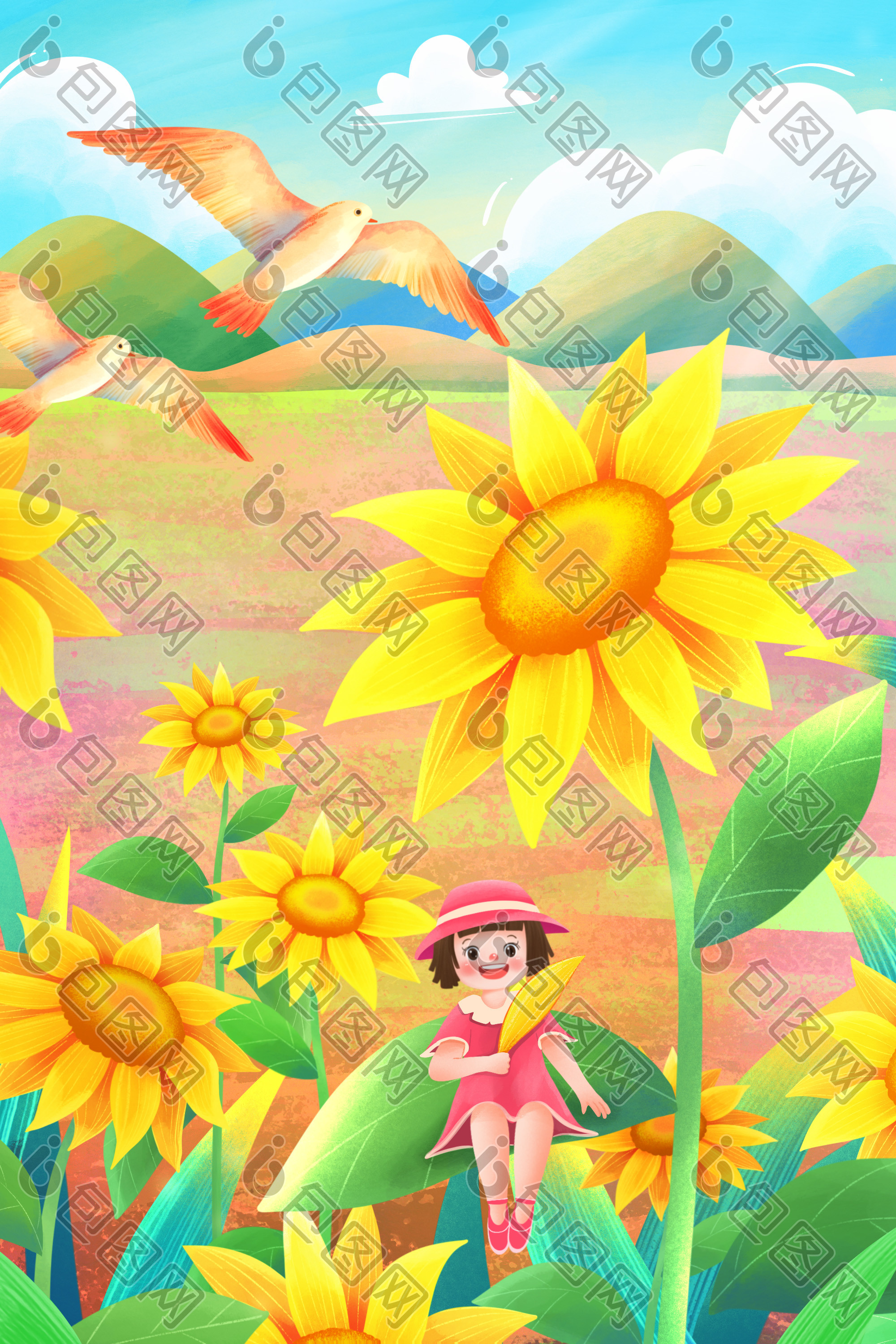 夏日向日葵插画图片