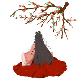 古风红裙子美女背影