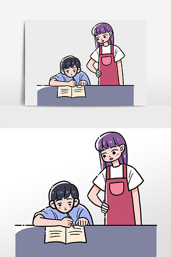 卡通手绘育儿学习母子
