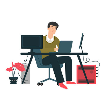 mg动画男子电脑前工作动图gif