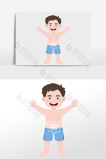 男孩健康肠道插画图片