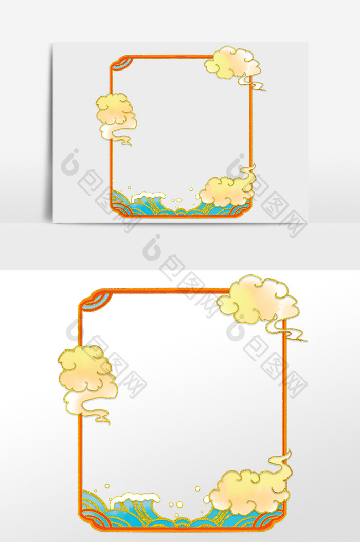 国潮祥云海浪边框