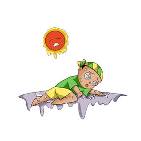 手绘阳光下暴晒男孩图片