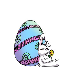 复活节靠着彩蛋兔子
