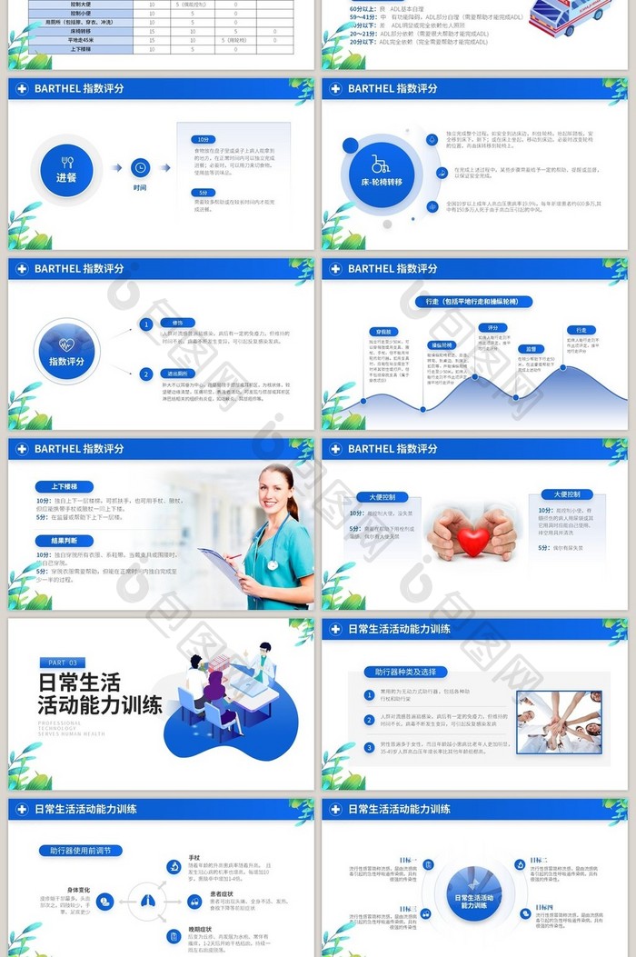蓝色卡通风康复护理新技术介绍PPT模板
