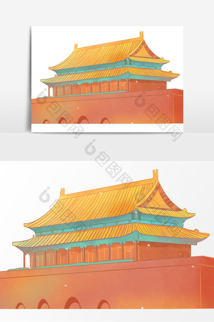 中国风手绘卡通北京红楼建筑元素
