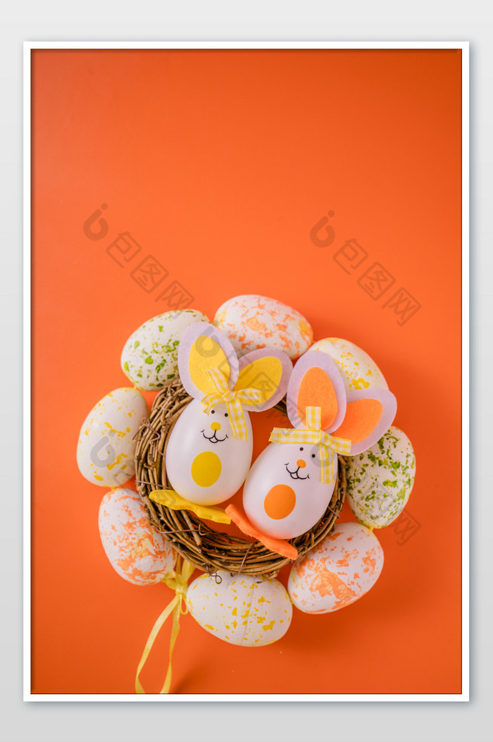 橘色清新复活节复活蛋兔子摄影图