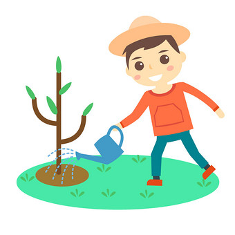 植树节环保男孩给树浇水动图gif