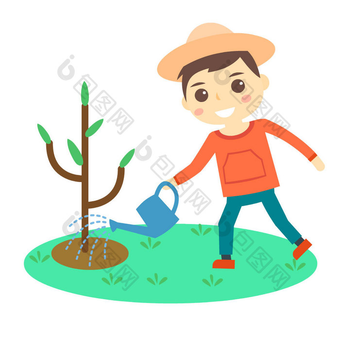 植树节环保男孩给树浇水动图GIF