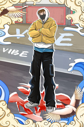 潮男vibe风穿搭耍酷插画