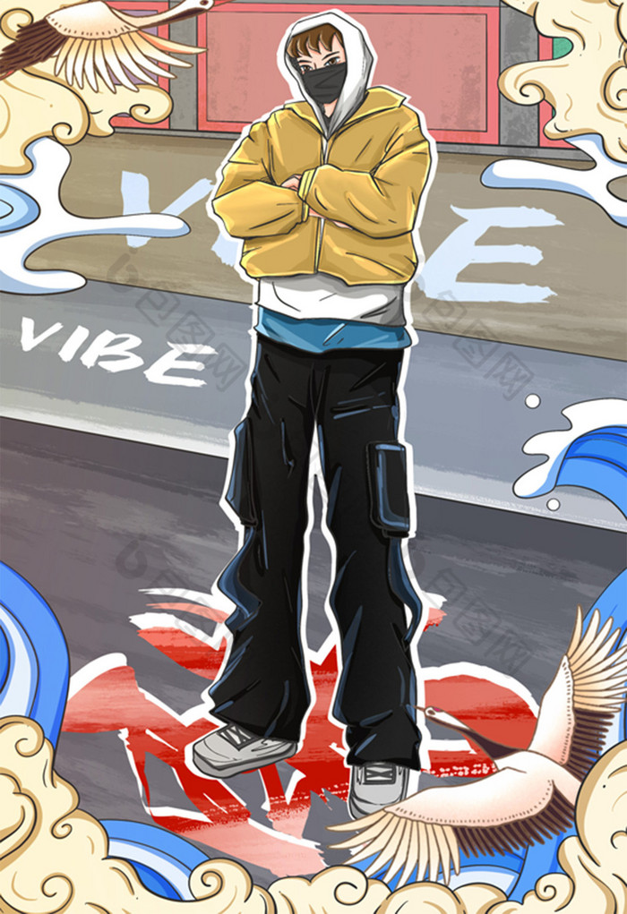 潮男vibe风穿搭耍酷插画图片