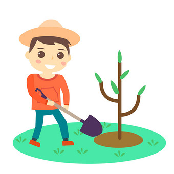环保植树男生种树填土动图gif
