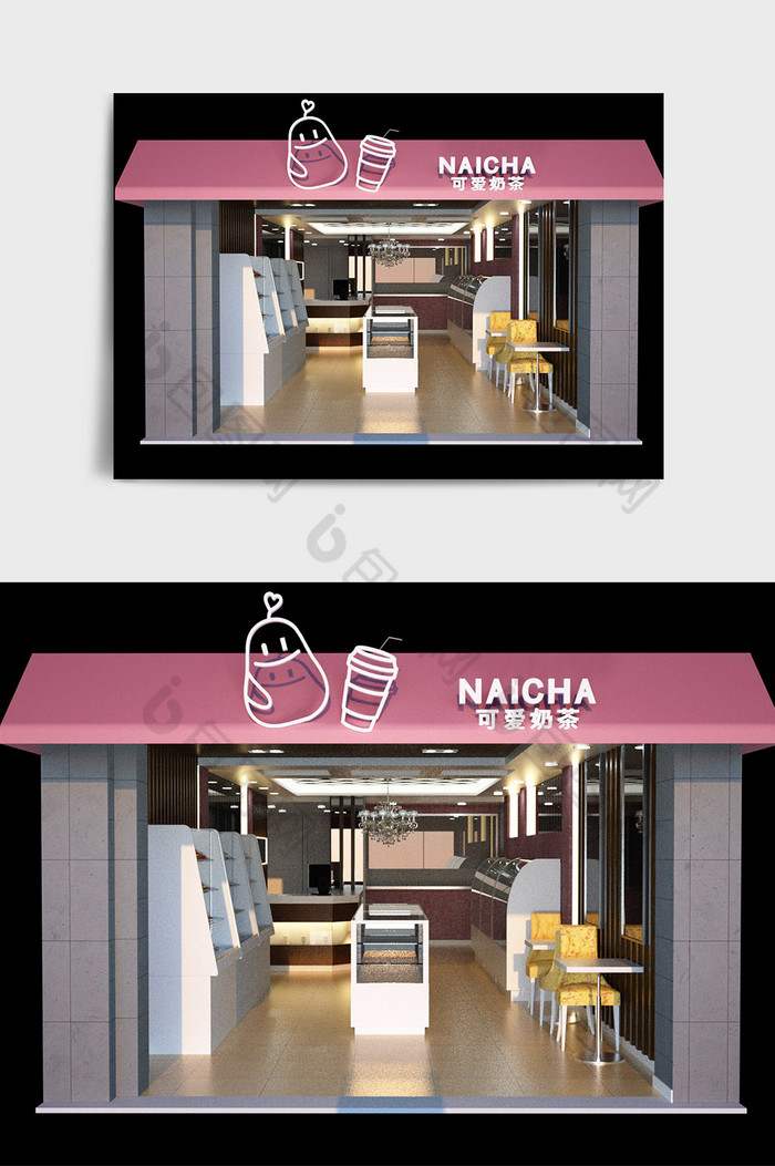 简约时尚奶茶店铺门头设计C4D创意场景图片图片