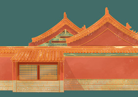 中国风手绘故宫建筑党建元素