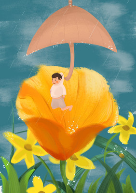 简约风手绘卡通谷雨节日元素
