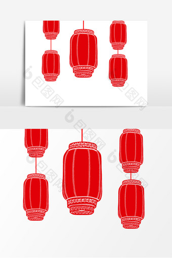 中国民俗特色剪纸风灯笼装饰元素图片